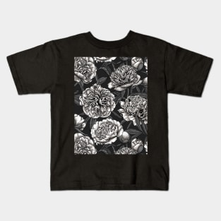 White peony flowers on dark gray Kids T-Shirt